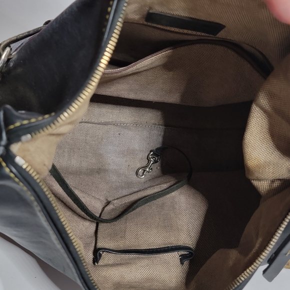 Dooney & Bourke Black Leather Tan Canvas Hobo Bag - Picture 9 of 13